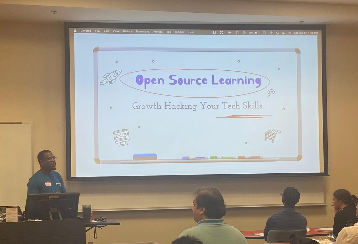 Photo of Nerando Johnson giving a presentation at a tech event